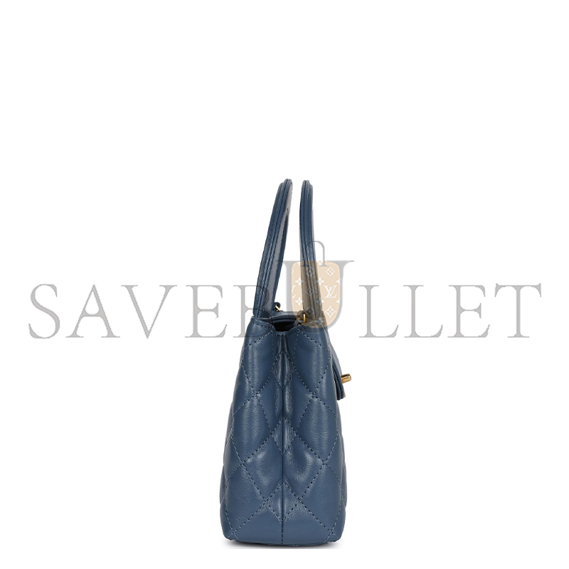 Ch*el master kelly shopper blue shiny calfskin brushed gold hardware as4416 (19*13*7cm)
